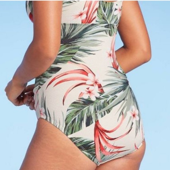 Kona Sol Tropical Floral Print One Piece Swimsuit, Size:  XL, Cream/Gree… - Picture 2 of 15